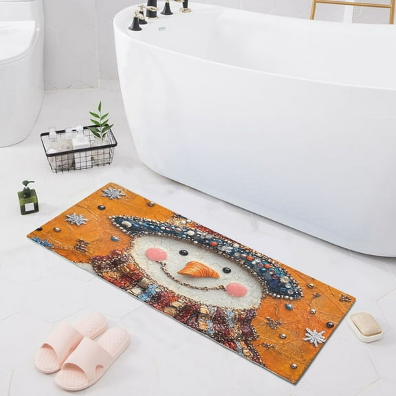 Bath Mat Soft Plush Non-Slip Absorbent Bathroom Rugs 39"x20" Snowman with Sparkling Gemstones