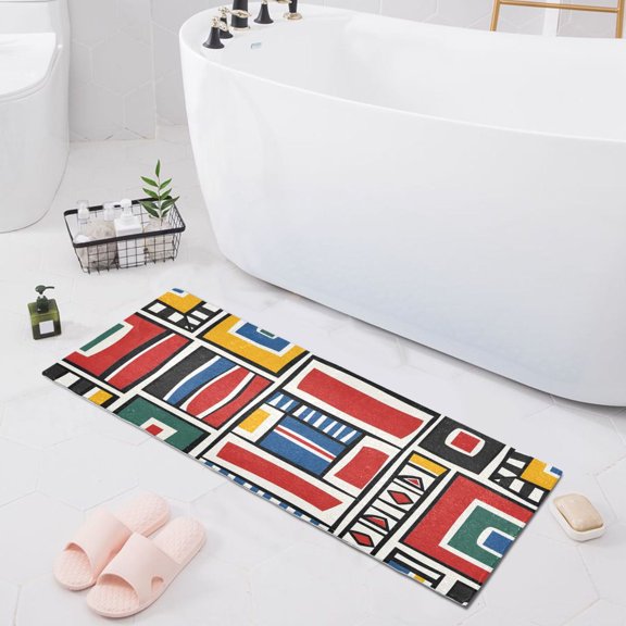 Bath Mat Soft Plush Non-Slip Absorbent Bathroom Rugs 39"x20" Square Shaped Geometric