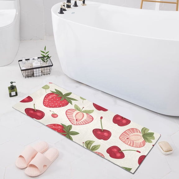 Bath Mat Soft Plush Non-Slip Absorbent Bathroom Rugs 39"x20" Strawberry Cherries Berries