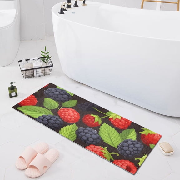 Bath Mat Soft Plush Non-Slip Absorbent Bathroom Rugs 39"x20" Strawberry and Blackberry Fruit