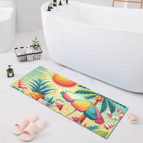 Bath Mat Soft Plush Non-Slip Absorbent Bathroom Rugs 39"x20" Summer Sun Tree Drink Pineapple