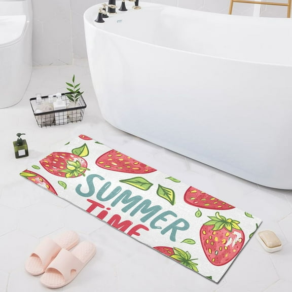 Bath Mat Soft Plush Non-Slip Absorbent Bathroom Rugs 39"x20" Summer Time Strawberry