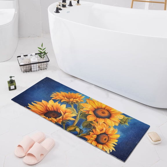 Bath Mat Soft Plush Non-Slip Absorbent Bathroom Rugs 39"x20" Sunflower Bouquet