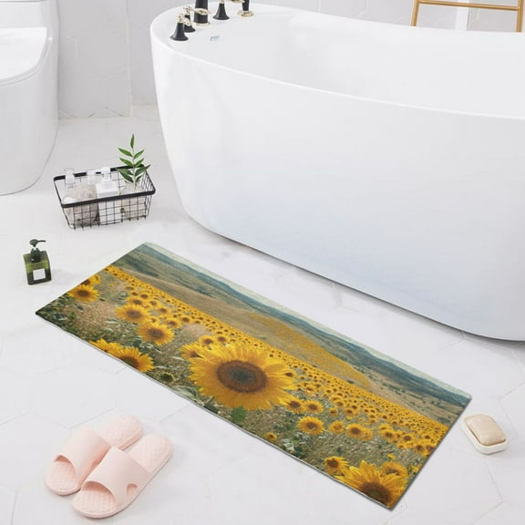 Bath Mat Soft Plush Non-Slip Absorbent Bathroom Rugs 39"x20" Sunflower Sea