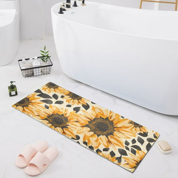 Bath Mat Soft Plush Non-Slip Absorbent Bathroom Rugs 39"x20" Sunflowers Leopard