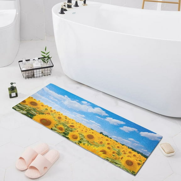Bath Mat Soft Plush Non-Slip Absorbent Bathroom Rugs 39"x20" Sunflowers and Blue Sky