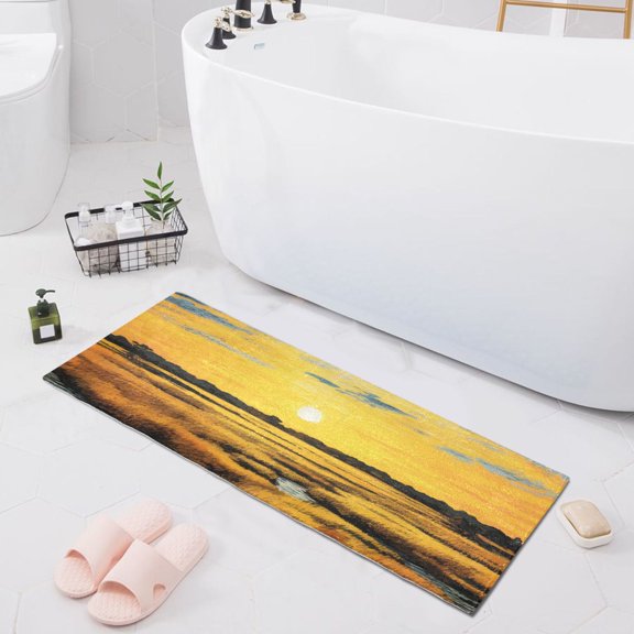 Bath Mat Soft Plush Non-Slip Absorbent Bathroom Rugs 39"x20" Sunset and Marsh