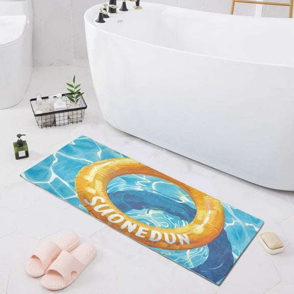 Bath Mat Soft Plush Non-Slip Absorbent Bathroom Rugs 39"x20" Swimming Circle