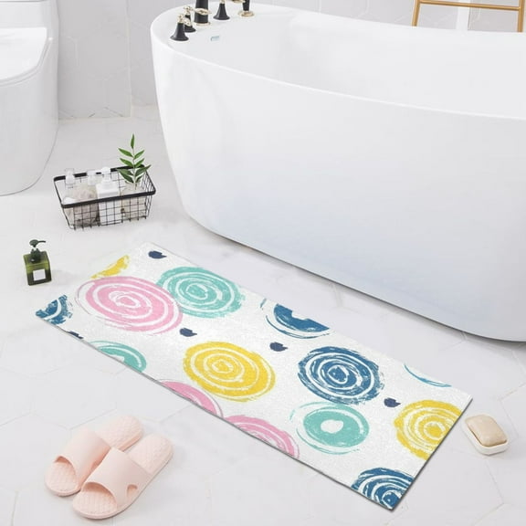 Bath Mat Soft Plush Non-Slip Absorbent Bathroom Rugs 39"x20" Swirl Circle