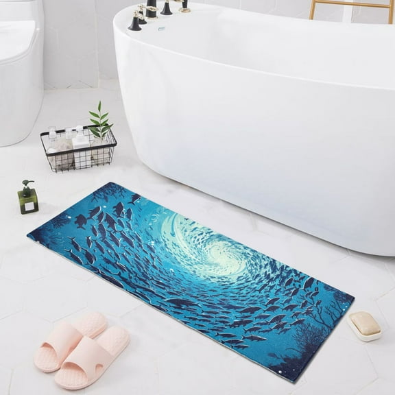 Bath Mat Soft Plush Non-Slip Absorbent Bathroom Rugs 39"x20" Swirling School Of Fish