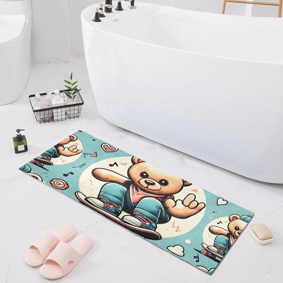 Bath Mat Soft Plush Non-Slip Absorbent Bathroom Rugs 39"x20" Teddy Bear Skating