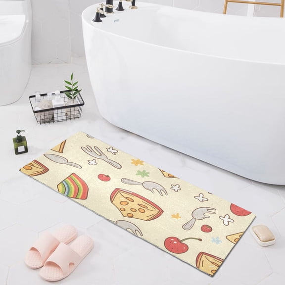 Bath Mat Soft Plush Non-Slip Absorbent Bathroom Rugs 39"x20" Teddy Bear and Cake