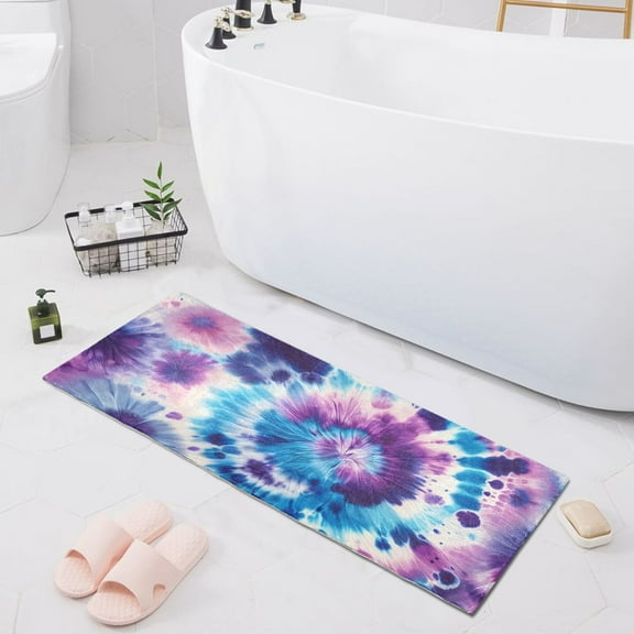 Bath Mat Soft Plush Non-Slip Absorbent Bathroom Rugs 39"x20" Tie-dye Art