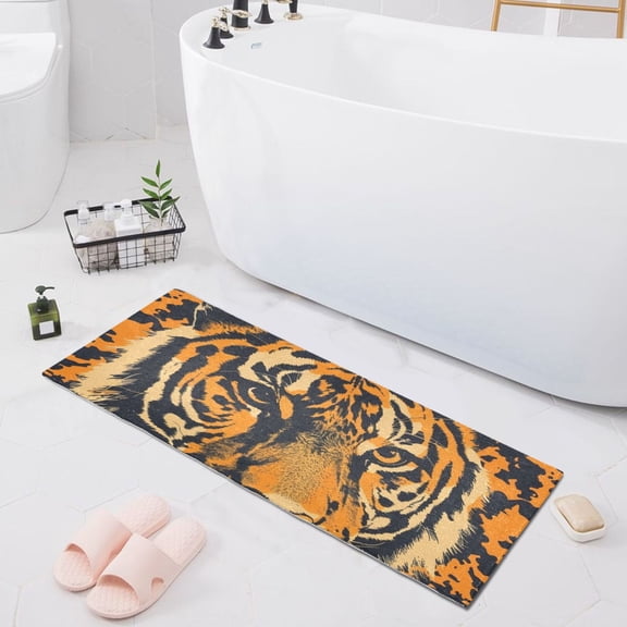 Bath Mat Soft Plush Non-Slip Absorbent Bathroom Rugs 39"x20" Tiger Head