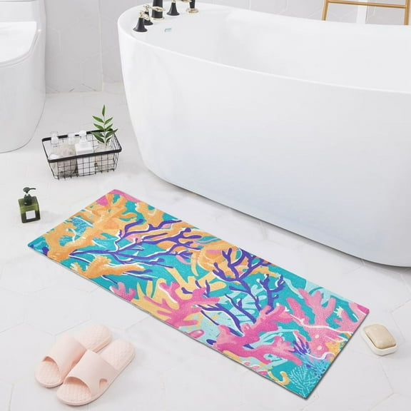 Bath Mat Soft Plush Non-Slip Absorbent Bathroom Rugs 39"x20" Tropical Coral Reef