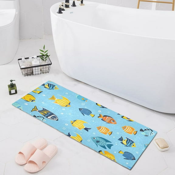 Bath Mat Soft Plush Non-Slip Absorbent Bathroom Rugs 39"x20" Tropical Fish Swimming