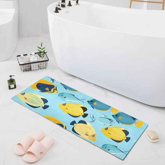 Bath Mat Soft Plush Non-Slip Absorbent Bathroom Rugs 39"x20" Tropical Fish in Water