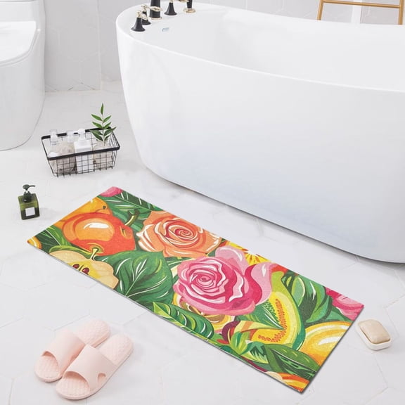 Bath Mat Soft Plush Non-Slip Absorbent Bathroom Rugs 39"x20" Tropical Fruit and Rose