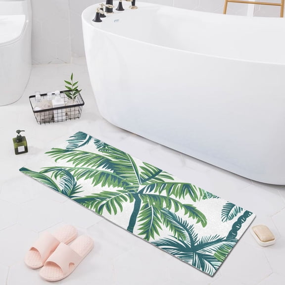 Bath Mat Soft Plush Non-Slip Absorbent Bathroom Rugs 39"x20" Tropical Palm Tree and Leaves