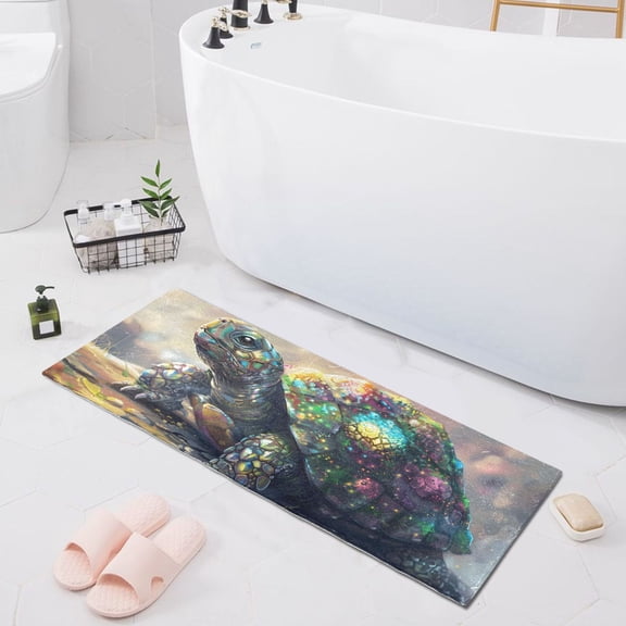 Bath Mat Soft Plush Non-Slip Absorbent Bathroom Rugs 39"x20" Turtle Covered in Sparkling Gem
