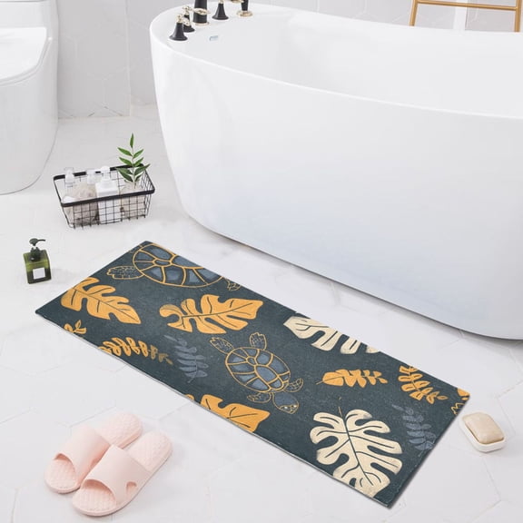 Bath Mat Soft Plush Non-Slip Absorbent Bathroom Rugs 39"x20" Turtle and Palm Leaf