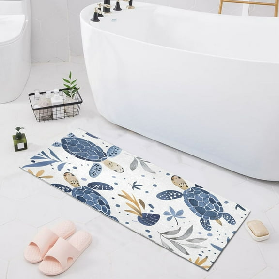 Bath Mat Soft Plush Non-Slip Absorbent Bathroom Rugs 39"x20" Turtle with Seaweed