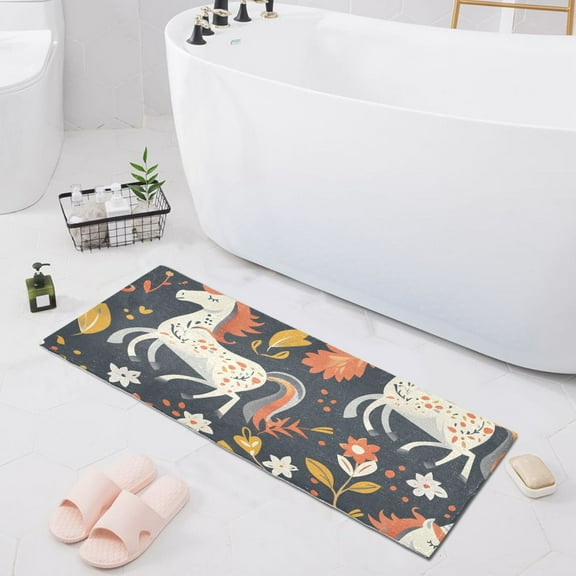 Bath Mat Soft Plush Non-Slip Absorbent Bathroom Rugs 39"x20" Unicorn Flower Leaf
