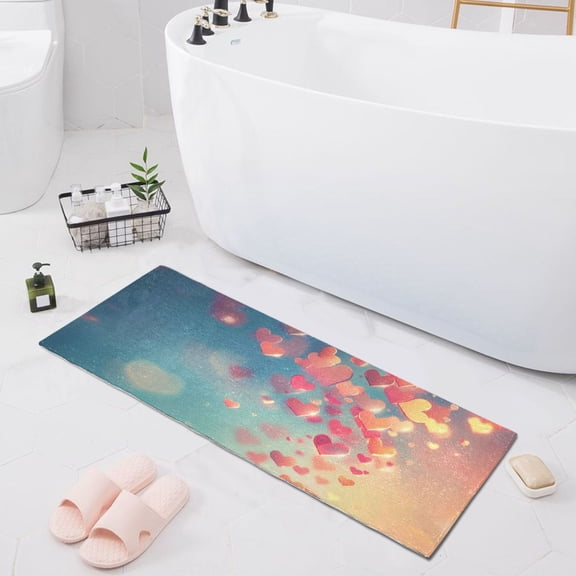 Bath Mat Soft Plush Non-Slip Absorbent Bathroom Rugs 39"x20" Valentine's Day Flying Hearts