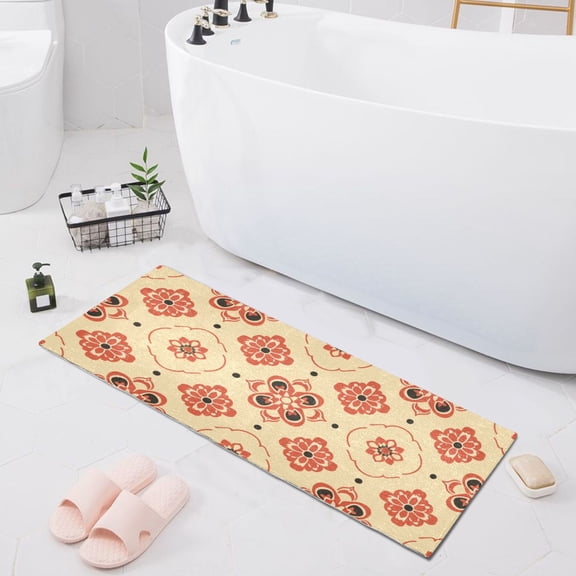 Bath Mat Soft Plush Non-Slip Absorbent Bathroom Rugs 39"x20" Vintage Flower Dots Line