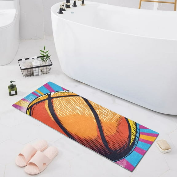 Bath Mat Soft Plush Non-Slip Absorbent Bathroom Rugs 39"x20" Vivid Basketball