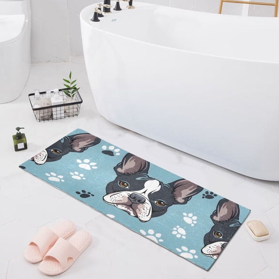 Bath Mat Soft Plush Non-Slip Absorbent Bathroom Rugs 39"x20" Vivid Bulldog Face