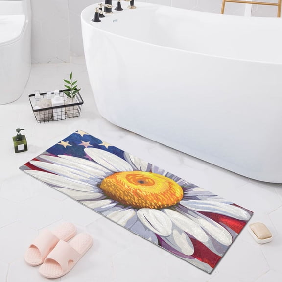Bath Mat Soft Plush Non-Slip Absorbent Bathroom Rugs 39"x20" Vivid Daisy Flower and America Flat