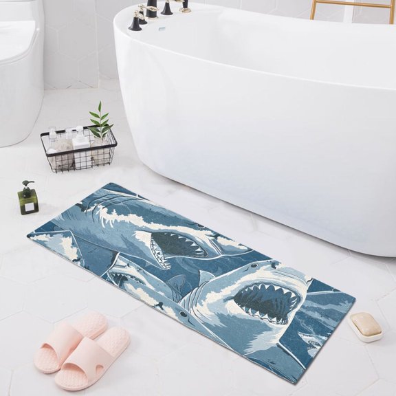 Bath Mat Soft Plush Non-Slip Absorbent Bathroom Rugs 39"x20" Vivid Fierce Sharks