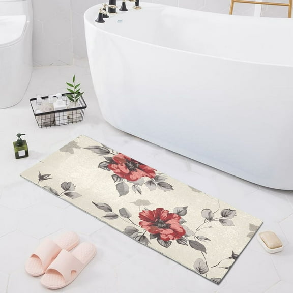 Bath Mat Soft Plush Non-Slip Absorbent Bathroom Rugs 39"x20" Watercolor Floral Flower