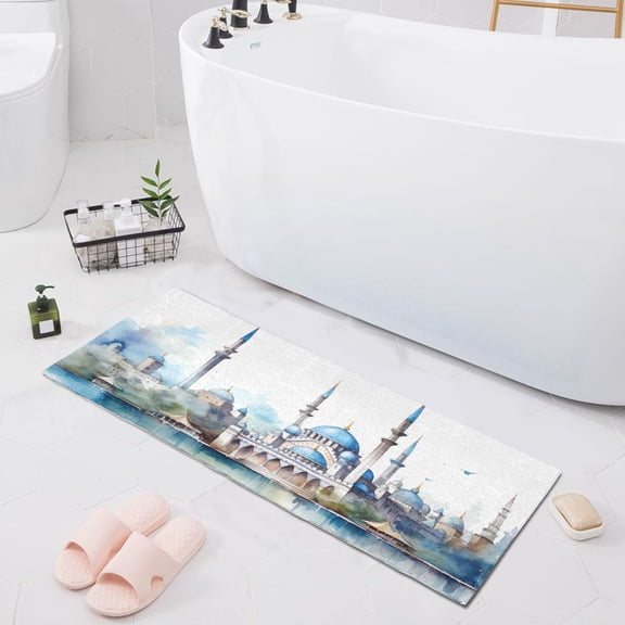 Bath Mat Soft Plush Non-Slip Absorbent Bathroom Rugs 39"x20" Watercolor Istanbul City