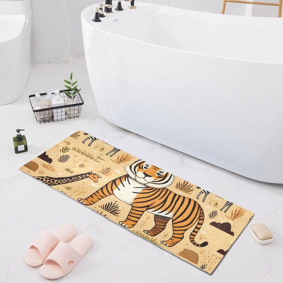 Bath Mat Soft Plush Non-Slip Absorbent Bathroom Rugs 39"x20" Wildlife Tiger Zebra Giraffe