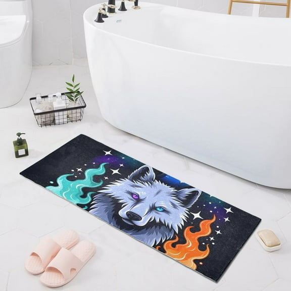 Bath Mat Soft Plush Non-Slip Absorbent Bathroom Rugs 39"x20" Wolf and Ghost