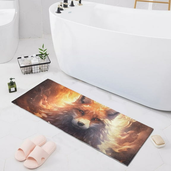 Bath Mat Soft Plush Non-Slip Absorbent Bathroom Rugs 39"x20" Wolf with Fire