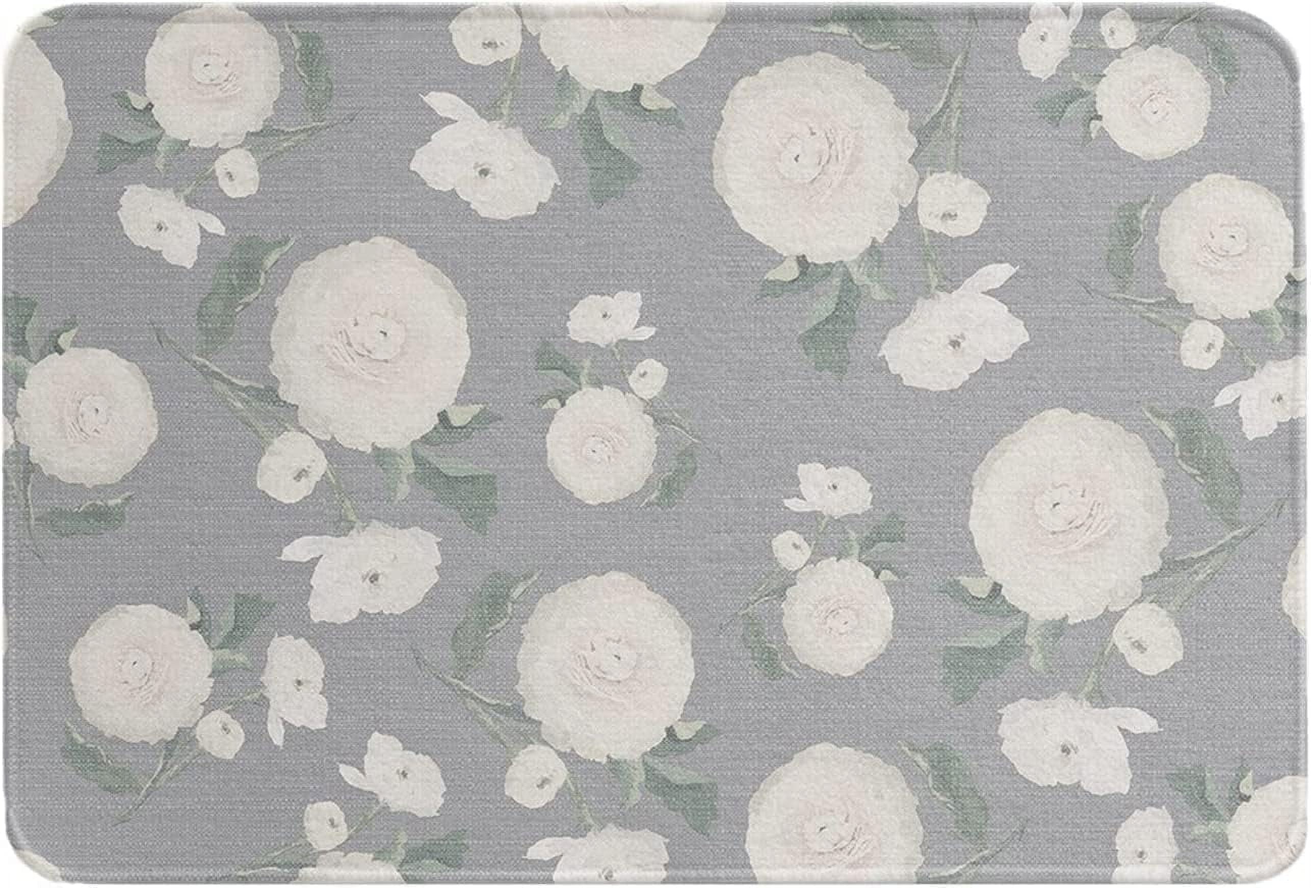 Bath Mat Spring Floral Indoor Doormat Absorbent Floor Mats, White