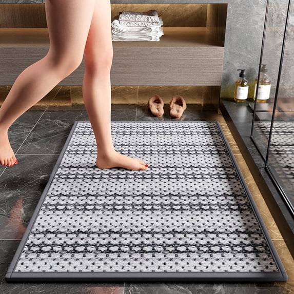 Bath Mat Super Absorbent Non Slip Rubber Backing | Fast Dry Bathroom Floor Rug | Washable Polyester Carpet | 16x24 Inch Khaki Gray Black | Thin Shower Mat for Tub, Sink, Laundry Room
