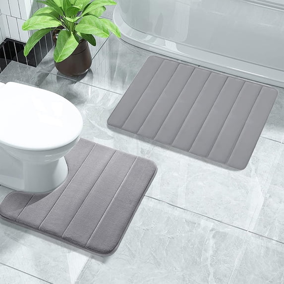 Bath Mat Toilet Rug, Soft Velvet Fleece, Water Absorbent Foam, Non-slip Rubber Backing, Machine Washable, Hygienic Bathroom Floor Mat Set, Topliu