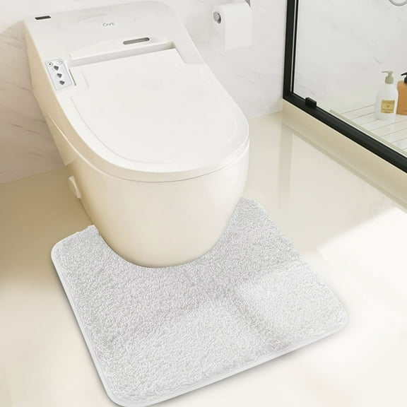 Astarin Toilet Rugs U Shaped, Microfiber Thick U-Shaped Toilet Rug, Non-Slip Contour Mat for Bathroom Floor, Soft Absorbent Bathroom Rug, Machine Washable Bath Mat (20 x 24", White)