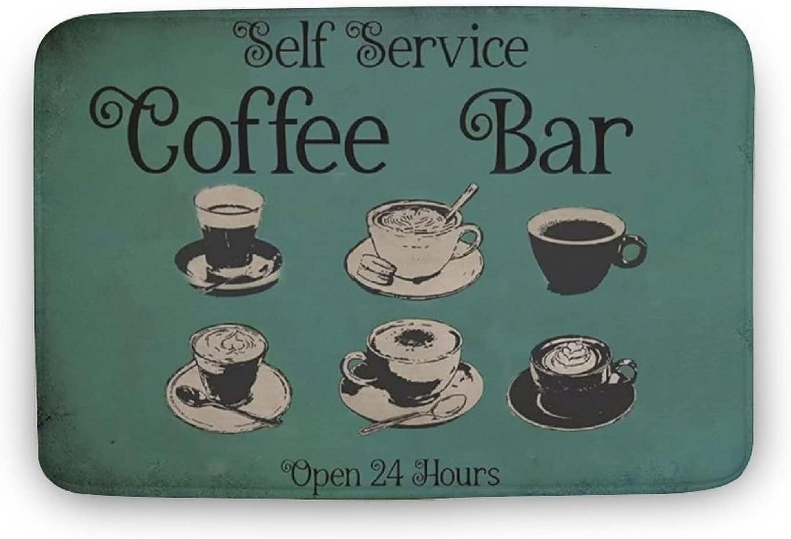 Bath Mat For Tub Self Service Coffee Bar Open 24 Hours Doormat Entryway letrero-divertido-coffee-bar-open-24-hours-placa-de-cuotas-sin
