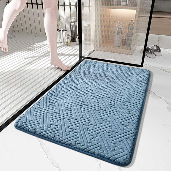 Bath Mat, Ultra Absorbent Quick Dry Bathroom Floor Mats-Non-Slip Thin Bathroom Rug Fit Under Door, Faux Suede Surface Shower Rug for Bathtub, Sink, Shower Room(16"x24")