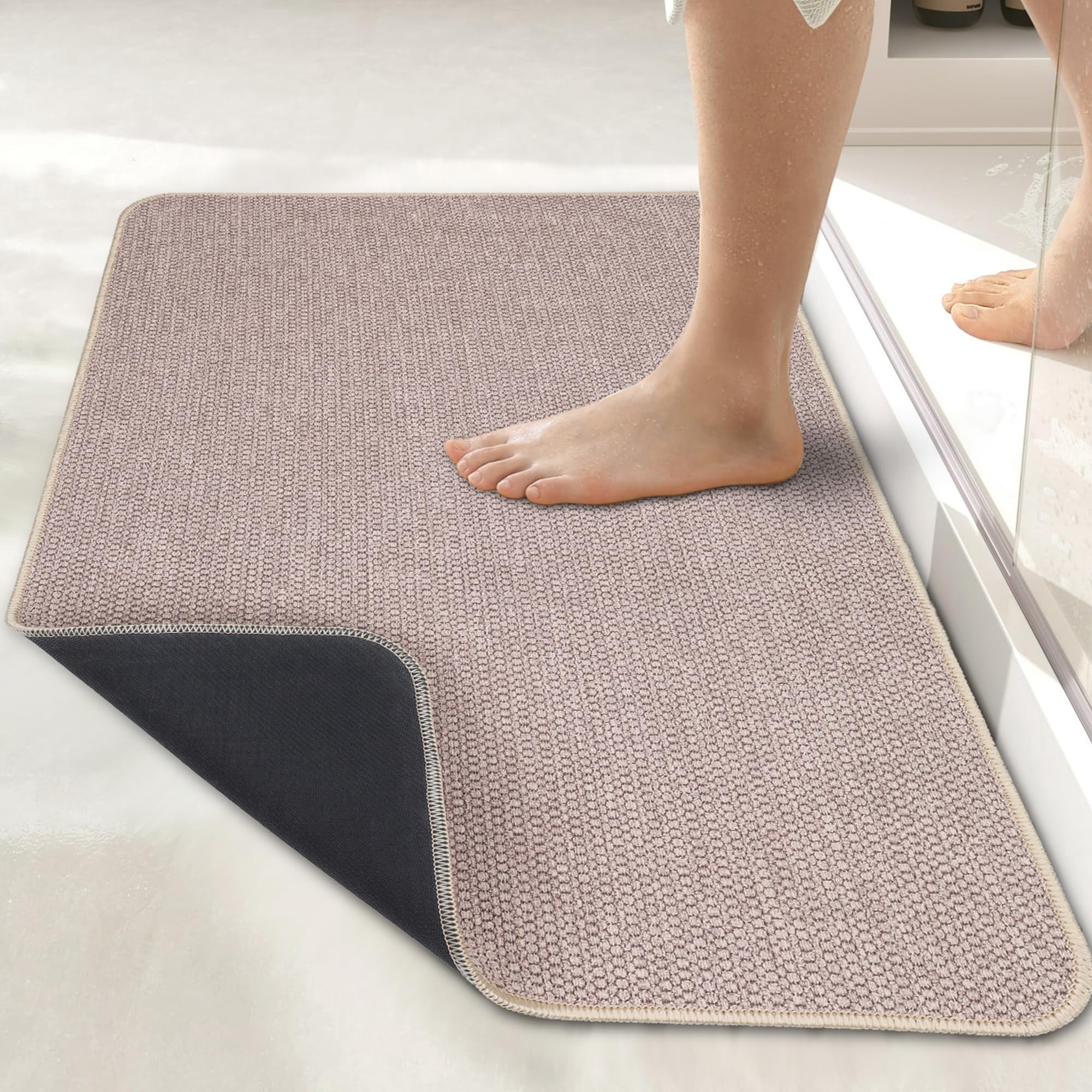 Bath Mat,Ultra Thin Bath Rugs,Rubber Bath Mats for Bathroom,Quick Dry,Non-Slip,Machine Washable,Fit Under Door,Super Absorbent Bathroom Rugs for Bathroom Floor,Shower,Sink.(Grey,17''x27'')