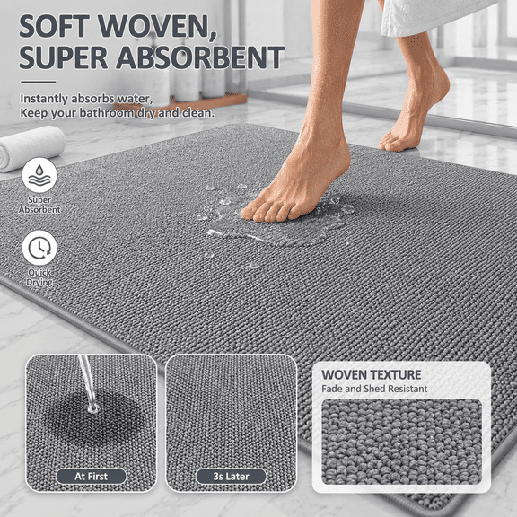 Bath Mat,Ultra Thin Bathroom Rugs,Rubber Bath Mats for Bathroom,No Slip Bath Rugs,Quick Dry,Machine Washable,Low Pile,Absorbent,Shower Outside,Sink,Home Decor Accessories.Beige,