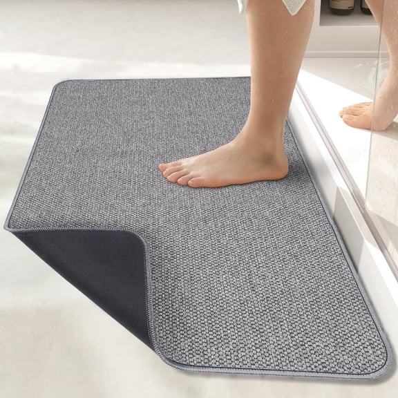 ,Bath Mat,Ultra Thin Bathroom Rugs,Rubber Bath Mats for Bathroom Non Slip Quick Dry Washable Fit Under Door,Absorbent,Bath Rugs Outside Shower,Sink(White,17''x27'')