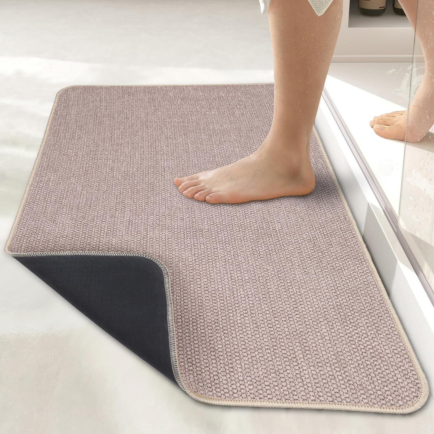Bath Mat,Ultra Thin Bathroom Rugs,Rubber Bath Mats for Bathroom,Quick ...