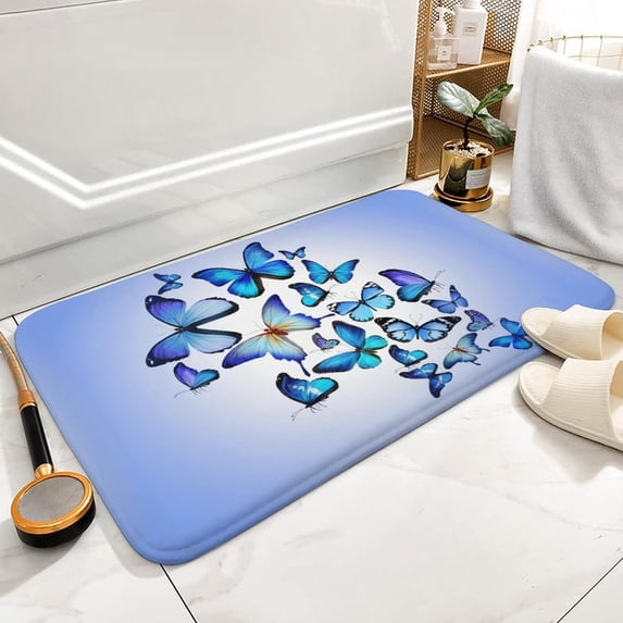 Bath Mat Vintage Blue Butterflies Indoor Outdoor Doormat Durable Welcome Front Door Mats Entryway Rugs Non-Slip Floor Mat Entrance Rugs Bath Rug Kitchen Rugs 16 x 24 in