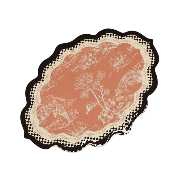 Bath Mat Vintage Scenic Pattern Checkered Border Non Slip Quick Drying 1 Piece Rug for Bathroom Entryway Home Interior Decor